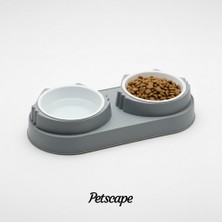 Petscape Ikili Eğimli Yüksek Plastik Kedi Mama ve Su Kabı, Gıda Sınıfı Malzeme, Bıyık Temassız, Reflü Dostu Tasarım
