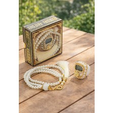 İhvan Online Kabe Desen Kutulu Inci Tesbihli Taşlı Zikirmatik Mevlüt Hediyesi - Beyaz