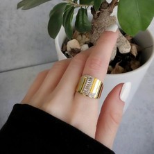 Necati Gün L Harfi Baget Taşlı Gold Kaplama Gümüş Yüzük