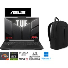 Asus tuf Gaming A16 FA607NUG-RL211 6gb RTX4050 140W Amd Ryzen 7 7445HS 64GB Ram 2tb SSD 16 Inç Fhd+ 144Hz W11 Pro Duddi Çanta