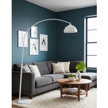 Avizade VELORA Beyaz Metal Kavisli Lambader - Modern Salon Köşe Lambası -Minimalist Dekoratif Köşe Aydınlatma