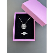 Gözde Aksesuarım Gümüş Renk Mıknatıslı Yonca Kolye Ile Pandora Yüzük Seti Çelik