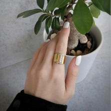 Necati Gün J Harfi Baget Taşlı Gold Kaplama Gümüş Yüzük