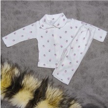 Vieso Raporlu Çıtçıtlı Uzun Kollu 0-6 Ay Pijama Takım Çilek Desenli