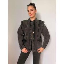 Antrasit Omuz Detaylı Tasarım Denim Ceket