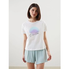 Lc Waikiki Yeni Sezon Bisiklet Yaka Baskılı Kadın Pijama Üstü