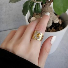 Necati Gün G Harfi Baget Taşlı Gold Kaplama Gümüş Yüzük