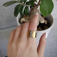 Necati Gün I Harfi Baget Taşlı Gold Kaplama Gümüş Yüzük