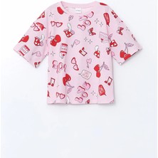 Lc Waikiki Yeni Sezon Bisiklet Yaka Baskılı Kız Çocuk Pijama Üst