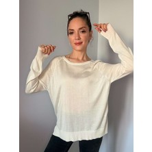 Ekru Bisiklet Yaka Basic Ince Triko