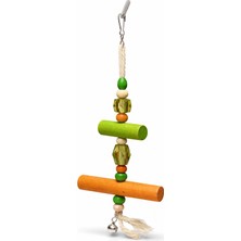 Papağanhane Doğal Ahşap Zilli Kuş Oyuncağı Yeşil Turuncu | Muhabbet Kuşu Sevda Papağanı Kanarya Kafes Oyuncağı