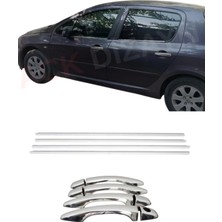 Ack Dizayn Peugeot 307 Krom Cam Çıtası + Krom Kapı Kol 2'li Set Paslanmaz Çelik A+