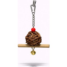 Papağanhane Kahverengi Hasır Toplu Tünekli Zilli Kuş Oyuncağı | Doğal Kafes Aktivite Salıncağı