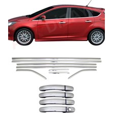 Ack Dizayn Ford Focus 3/3,5 2011-2018 Hatchback Araca Özel Krom Cam Çıtası + Krom Kapı Kol 2'li Set Paslanmaz