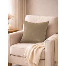 Favolli Bej Renk Keten Dokulu Şık Dekoratif Kırlent Kılıfı Gizli Fermuarlı Modern Salon Yastığı