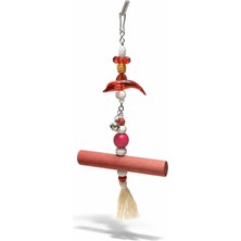 Papağanhane Pembe Yunus Figürlü Doğal Ahşap Kuş Oyuncağı Tünekli Zilli Muhabbet Forpus Sultan Papağan