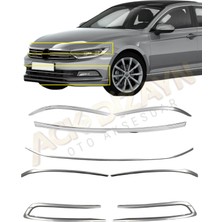 Ack Dizayn Volkswagen Passat B8 2015-2019 Ön Krom Seti 3'lü (Ön Tampon Çıtası+Sis Çerçevesi+Far Kaşı) A+
