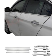 Ack Dizayn Fiat Egea Sd/hb/cross Araca Özel Krom Cam Çıtası + Krom Kapı Kol 2'li Set Paslanmaz Çelik A+