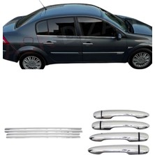 Ack Dizayn Renault Megane 2 Sd Araca Özel Krom Cam Çıtası + Krom Kapı Kol 2'li Set A+ Paslanmaz Çelik