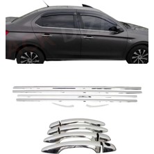 Ack Dizayn Peugeot 301/CİTROEN C-Elysee Araca Özel Krom Cam Çıtası + Krom Kapı Kol 2'li Set Paslanmaz Çelik