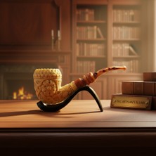 Goldenlight Meerschaum El Oyma Lületaşı Pipo Çiçek Kabartmalı Özel Işçilikli Klasik Koleksiyon Model
