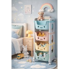 Çocuk Odası Oyuncak Saklama Sepeti 4 Katlı | Frenli Tekerlekli Organizer Raf | Çok Katlı Depolama Kutusu