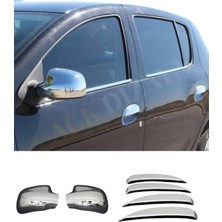 Ack Dizayn Dacia Sandero 2012-2020 Araca Özel Abs Krom Ayna Kapağı + Krom Kapı Kol 2'li Set A+ Paslanmaz