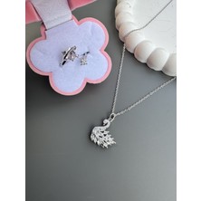 Gözde Aksesuarım Gümüş Kuğu Kolye Ile Yıldızlı Ayarlanabilir Yüzük Seti Çelik