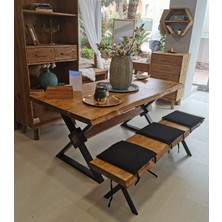 Yaratıcı Sanatlar Atölyesi Iskandinav Model Tamamen El Yapımı Ceviz Ağacı Doğal Budaklı Doğal Ahşap Yemek Masası & Benc