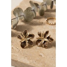 Aurrari Gold 2'li Çiçek Kahverengi Mineli Küpe