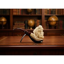 Goldenlight Meerschaum El Oyma Lületaşı Pipo Barbaros Hayreddin Paşa Figürlü 9mm Filtreli Akrilik Ağızlıklı Koleksiyonluk