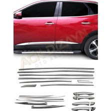 Ack Dizayn Peugeot 3008 2016+ Araca Özel Krom Yan Set 3'lü (Cam Çıtası+Kapı Kol+Yan Kapı Çıtası) A+