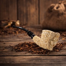 Goldenlight Meerschaum El Oyma Lületaşı Pipo, Pegasus Figürlü, Imzalı, Koleksiyonluk, Özel Işçilik Akrilik Ağızlık