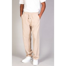 Little Cup Jeans Co  Erkek Beli Lastikli Süper Rahat Tensel Kumaş Bej Baggy Pantolon