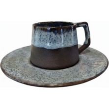 Espresso&türk Kahvesi Stoneware El Yapımı Fincan Takımı 100 ml - Mat Siyah & Akdeniz Mavisi