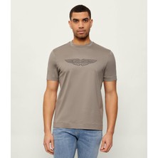 Boss Erkek Normal Kesim Yuvarlak Yakalı Dokulu Logo Detaylı Yumuşak Pamuklu Kısa Kollu Haki T-Shirt 50555843-077