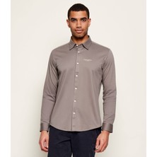 Boss Erkek Dar Kalıp Logo Işlemeli Pamuklu Uzun Kollu Gri Gömlek 50557097-077