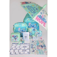 Stitch "dekomus Ile Lisanslı Stıtch "galaxy Pop Koleksiyonu" Full Kırtasiye Okul Seti Şemsiye,okul Çantası,termoslu Beslenme ÇANTASI,500 ml Matara ve Beslenme Kabı Seti