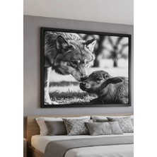 Safir Design Modern Siyah Beyaz Kurt Temalı Çerçeveli Tablo