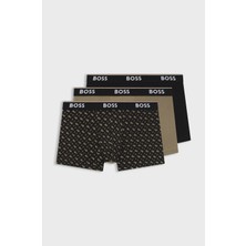 Boss Erkek Elastik Logolu Bel Bantlı Desenli Üçlü Paket Bej Boxer 50554443-246