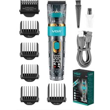 Gunkes Vgr Profesyonel Seramik Bıçak V-695 Ipx-7 Dijital Şeffaf Su Geçirmez Güçlü Saç Sakal Ense Tıraş Makinesi
