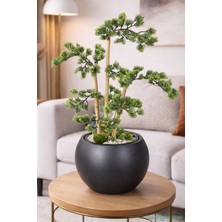 Yapay Çiçek Sitesi Siyah Küre Saksıda Modern Minimal Tasarım Yapay Bonsai Ağacı Yeşil 65 cm
