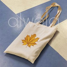 Alwela Sonbahar Akağaç Yaprağı Desen Baskılı Omuz Askılı Ekru Ham Bez Çanta 35X40 cm