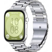 Mi7a Huawei Watch Fit 3 / Fit 4 / Fit 4 Pro Uyumlu Paslanmaz Çelik Metal Baklalı Kordon