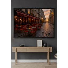 Safir Design Paris Sokakları ve Fransız Kafe Temalı Siyah Çerçeveli Tablo
