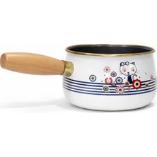 Pr Home Kitty Emaye Ahşap Saplı Haşlama ve Sos Tavası 14 cm Bombeli