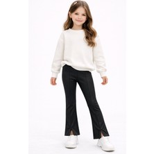 İncili Şardonlu Ispanyol Paça Yırtmaç Detaylı Kız Çocuk Tayt