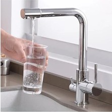 Rena Deluxe Krom Arıtmalı Mutfak Eviye Bataryası 3 Yollu L Boru Lüx Su Tasaruflu Musluk