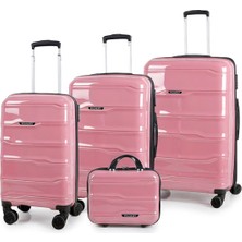 Polo&sky Azra Model Pudra Pembe Pp Kırılmaz 4'lü Kabin Boy + Orta Boy + Büyük Boy Makyaj Valiz Seti