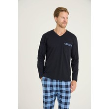 Kly %100 Pamuk Erkek Midi Yaka Pijama Takımı Konforlu Uyku